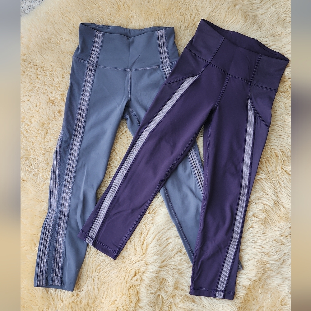 lululemon athletica Crop Leggings in Gray & Purple with Side Stripe